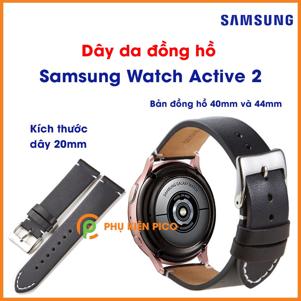 Dây da đồng hồ Samsung Galaxy Watch Active 2 40/44mm bản dây 20mm vân trơn - 2