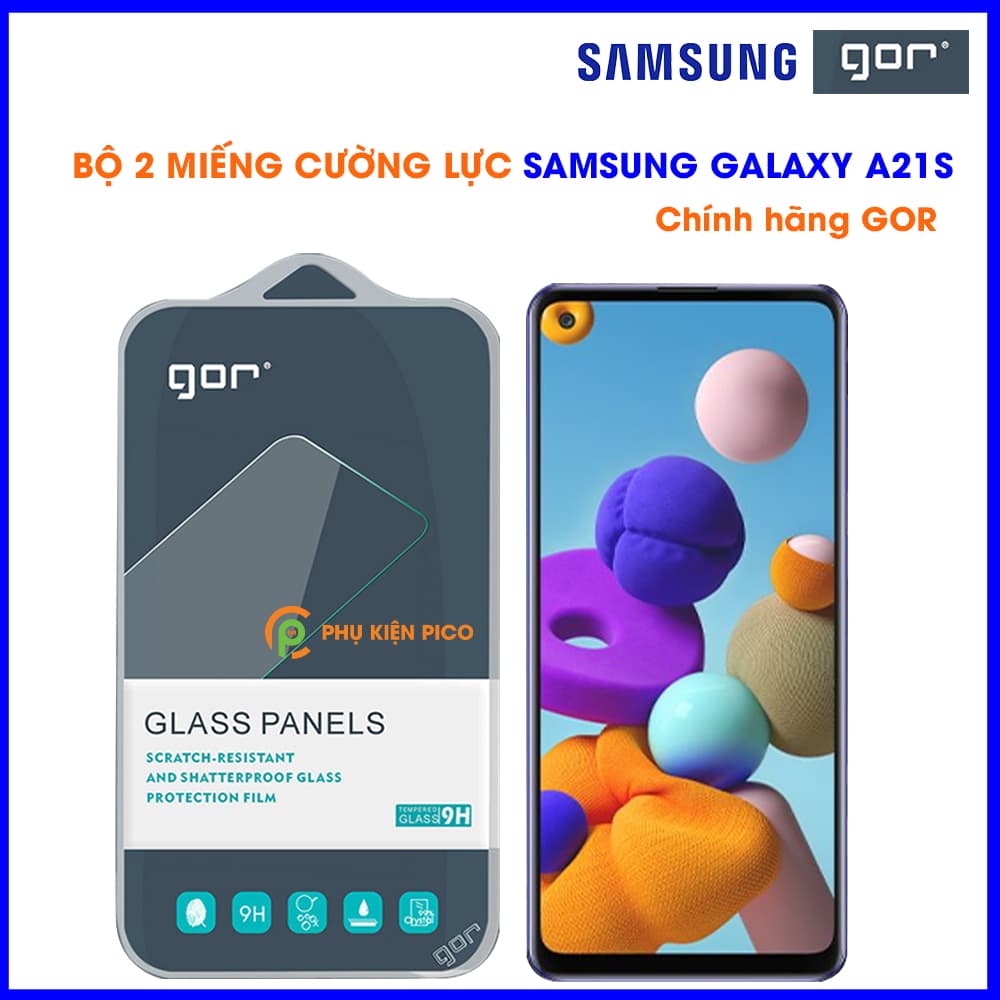 Kính cường lực Samsung Galaxy A21s chính hãng Gor trong suốt bộ 2 chiếc