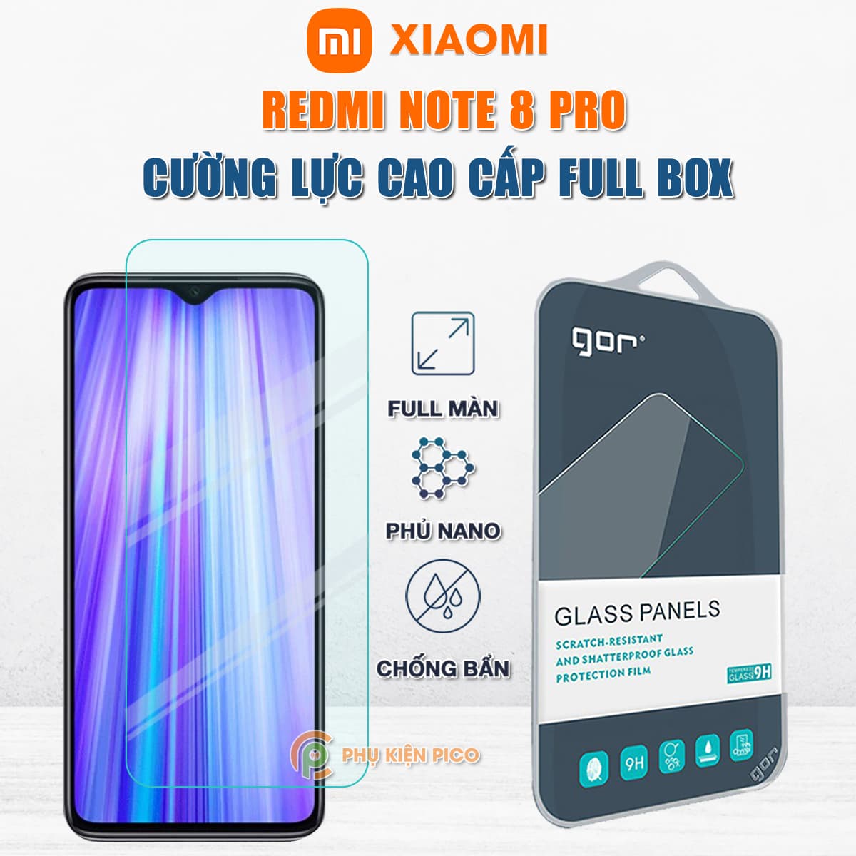 Kính cường lực Xiaomi Redmi Note 8 Pro chính hãng Gor trong suốt