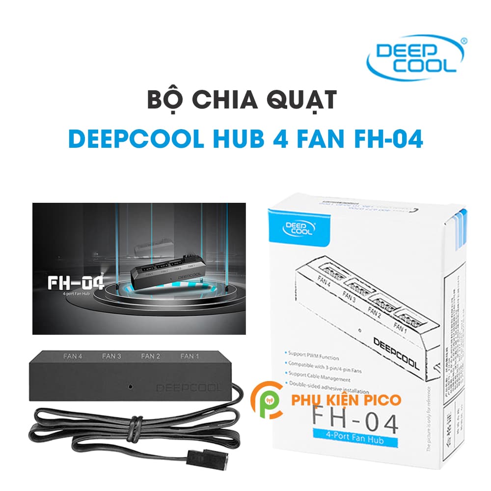 Fan Hub DeepCool FH-04 bộ chia quạt hỗ trợ 4 cổng cắm, điều tốc PWM hàng chính hãng