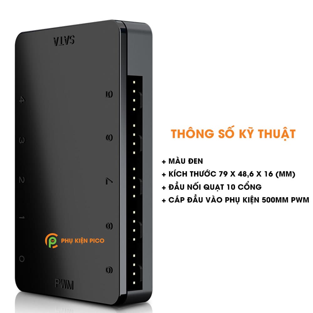 Bộ chia quạt Masterfan PWM Hub chính hãng Cooler Master 10 chân cắm 4 pin, hỗ trợ điều tốc, nguồn SATA - 6