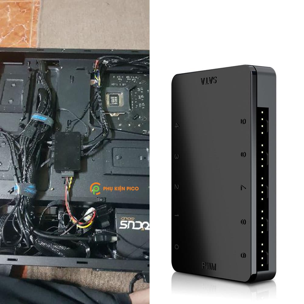 Bộ chia quạt Masterfan PWM Hub chính hãng Cooler Master 10 chân cắm 4 pin, hỗ trợ điều tốc, nguồn SATA - 2