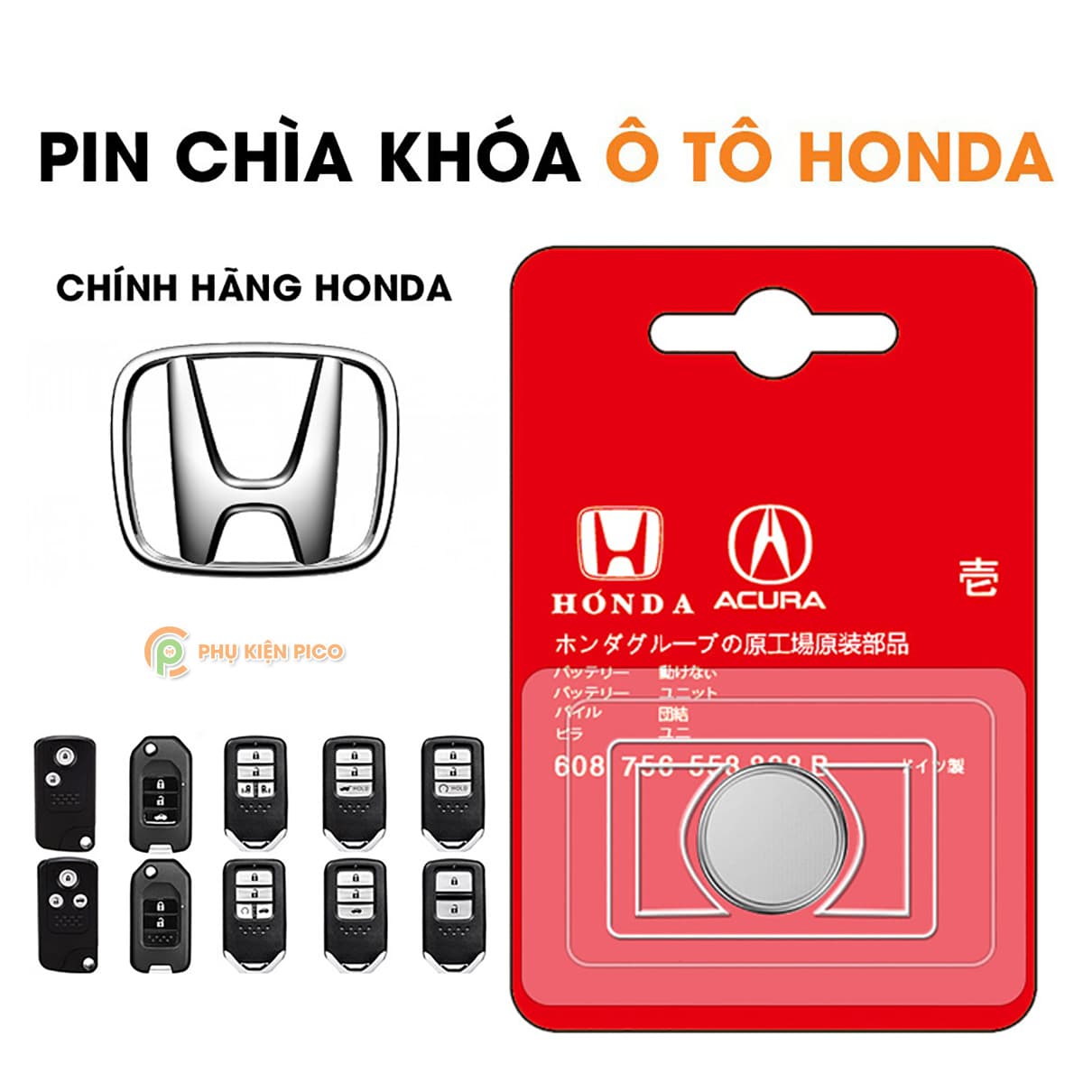 Pin chìa khóa ô tô Honda City, CRV, Civic, Accord chính hãng Honda sản xuất tại Indonesia 3V