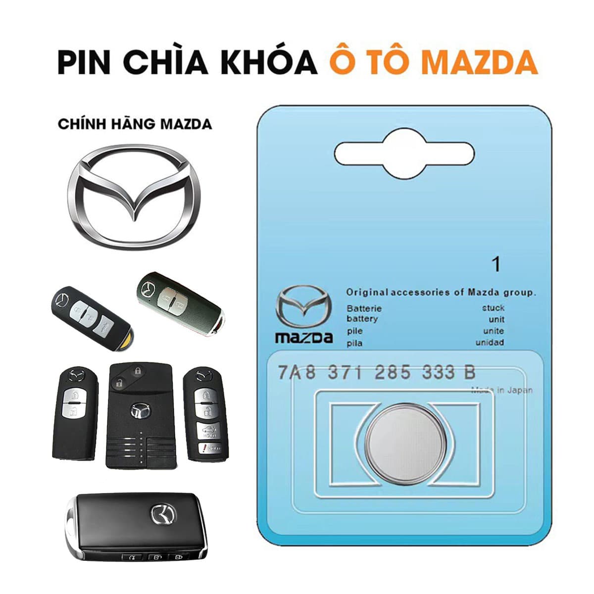 Pin chìa khóa ô tô Mazda 2, 3, 6, CX5 chính hãng Mazda
