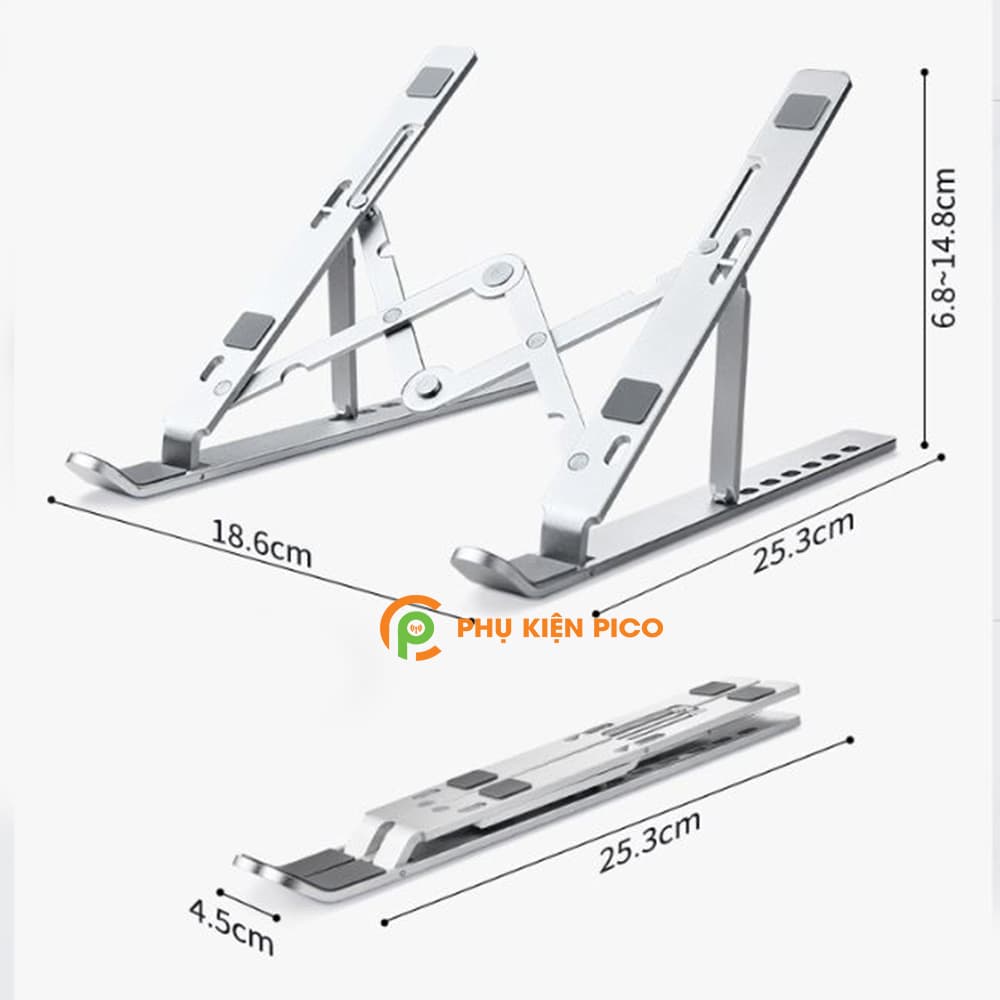 Đế kê laptop, máy tính bảng hợp kim nhôm màu bạc có thể gấp gọn - 8