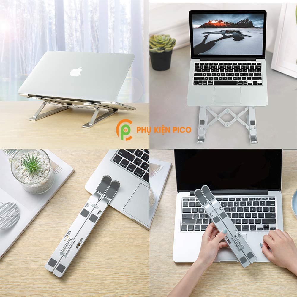 Đế kê laptop, máy tính bảng hợp kim nhôm màu bạc có thể gấp gọn - 6