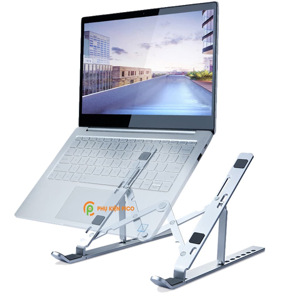Đế kê laptop, máy tính bảng hợp kim nhôm màu bạc có thể gấp gọn - 4
