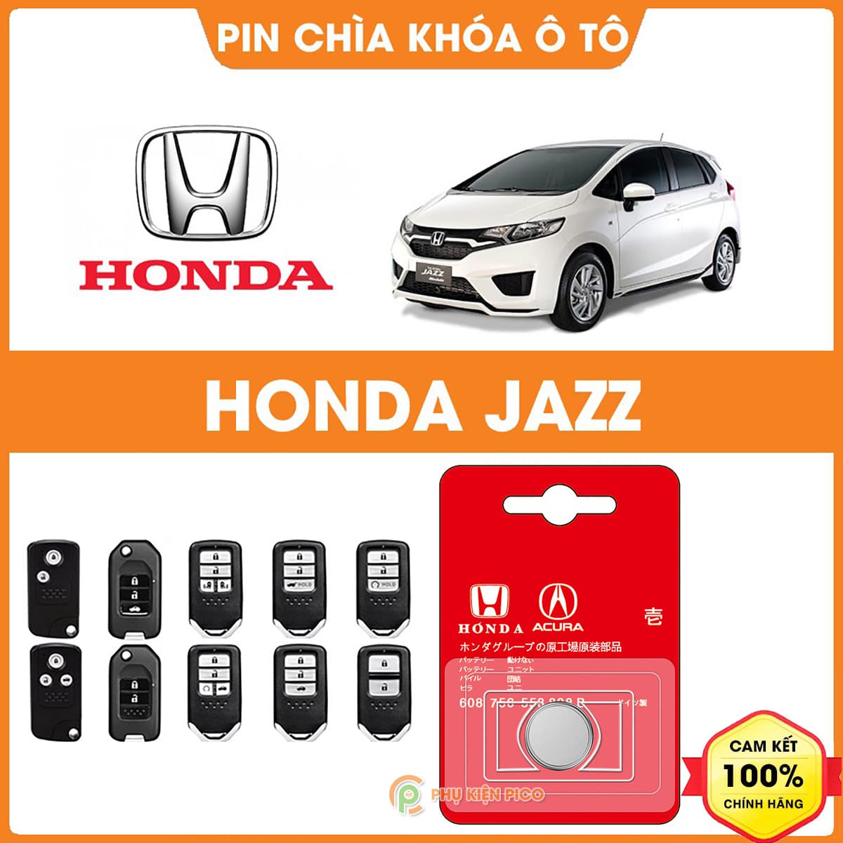 Pin chìa khóa ô tô Honda Jazz chính hãng Honda sản xuất tại Indonesia 3V Panasonic
