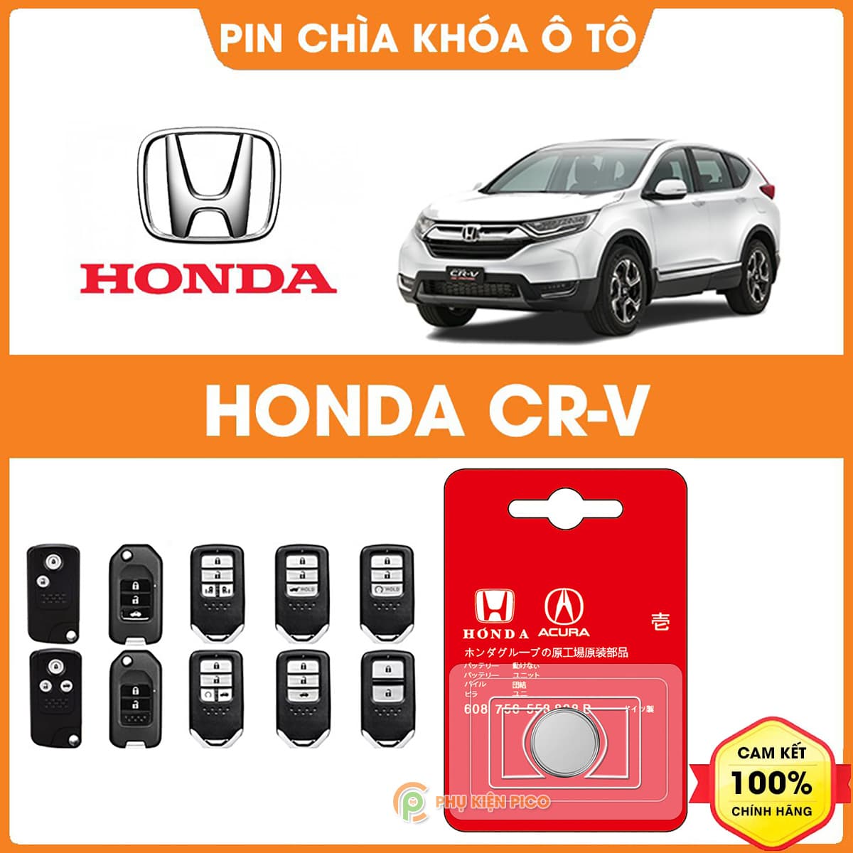 Pin chìa khóa ô tô Honda CRV chính hãng Honda sản xuất tại Indonesia 3V Panasonic