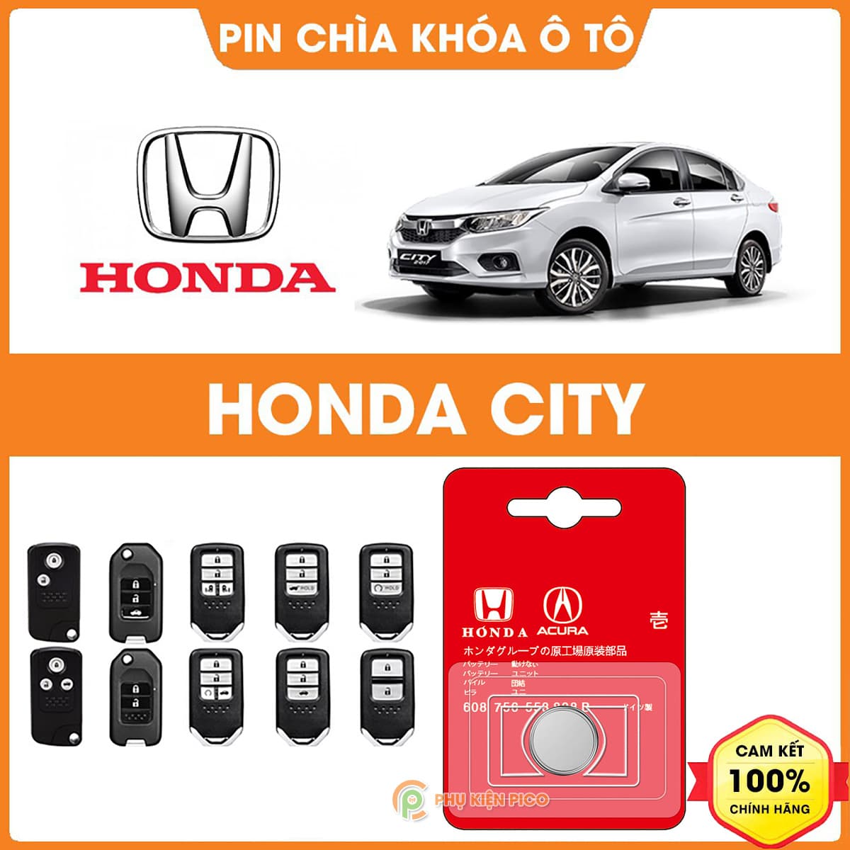Pin chìa khóa ô tô Honda City chính hãng Honda sản xuất tại Indonesia 3V Panasonic