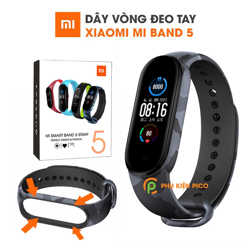 Dây đeo thay thế Xiaomi Mi Band 5 full box dây silicon vòng đeo tay Miband 5 màu camo rằn ri - 3