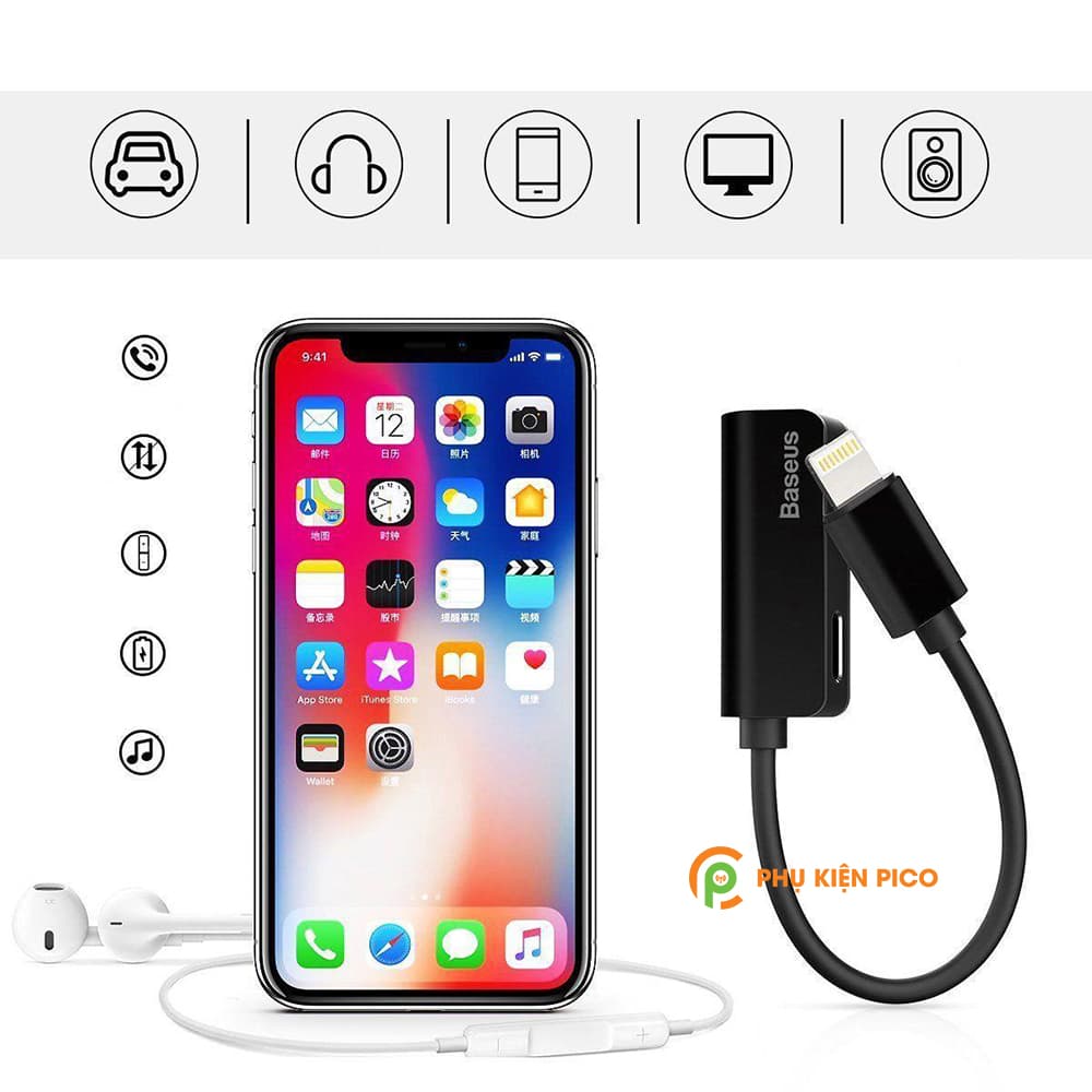 Bộ chia cổng Lightning 1 thành 2 Baseus L37 cho iPhone Ipad giải pháp vừa nghe nhạc vừa sạc pin hoặc Sync Data - 2