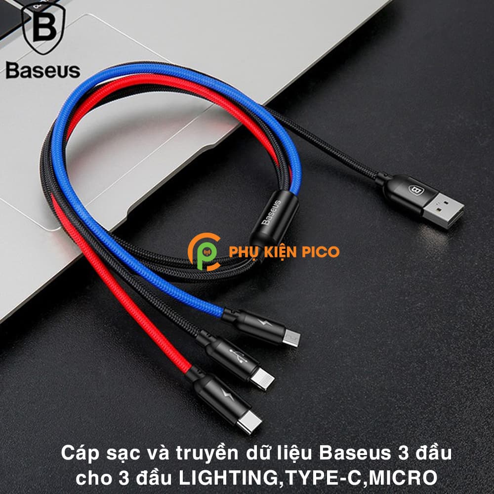 Cáp sạc 3 đầu Baseus Three Primary Colors 3-in-1 Cable sạc nhanh 3.5A truyền dữ liệu 480Mbps độ dài 120cm - 10