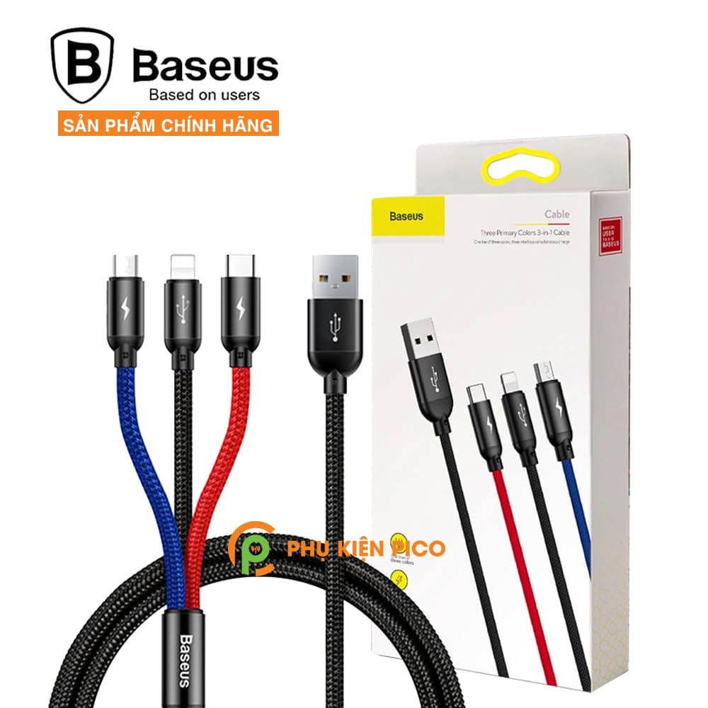 Cáp sạc 3 đầu Baseus Three Primary Colors 3-in-1 Cable sạc nhanh 3.5A truyền dữ liệu 480Mbps độ dài 120cm - 2