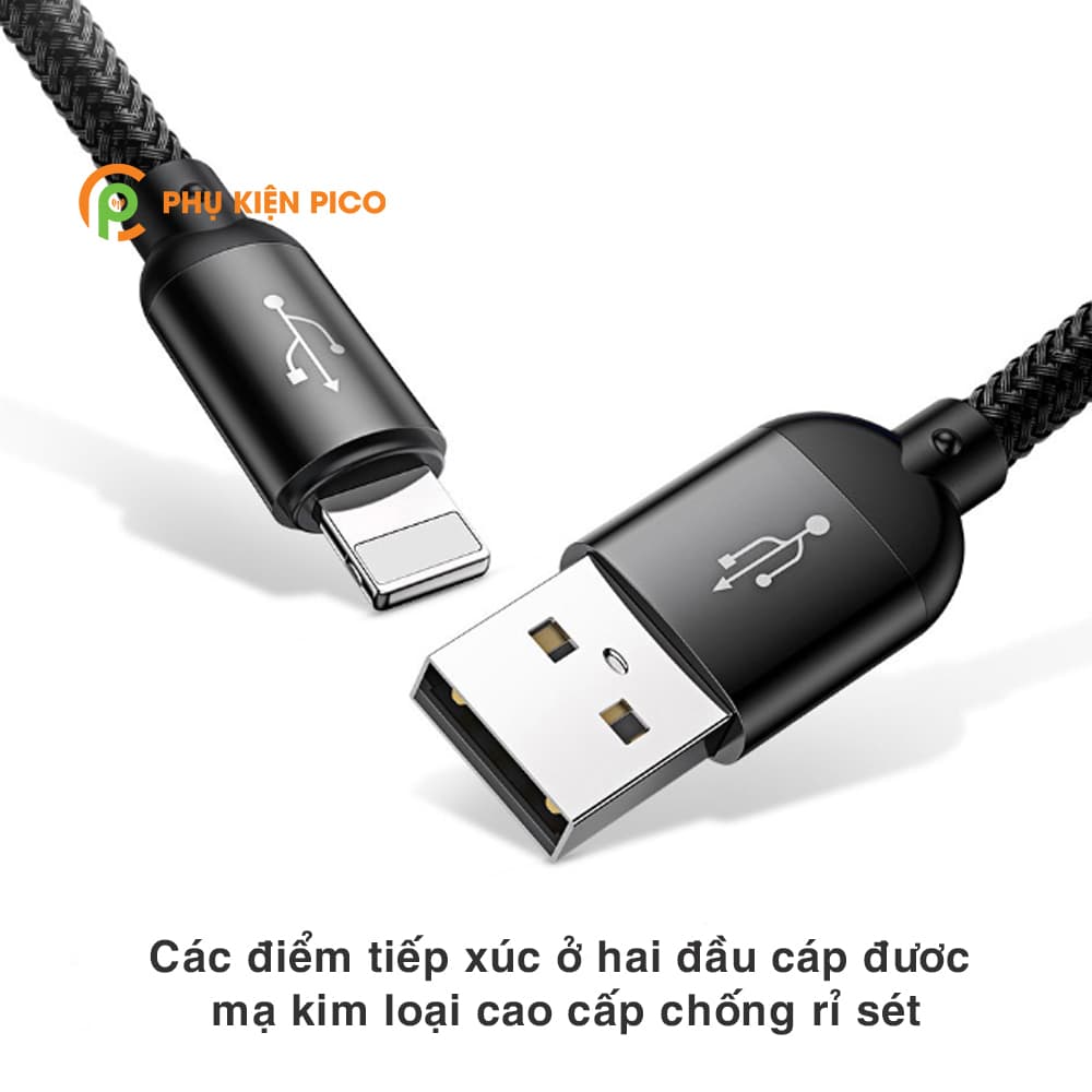 Cáp sạc 3 đầu Baseus Three Primary Colors 3-in-1 Cable sạc nhanh 3.5A truyền dữ liệu 480Mbps độ dài 120cm - 4