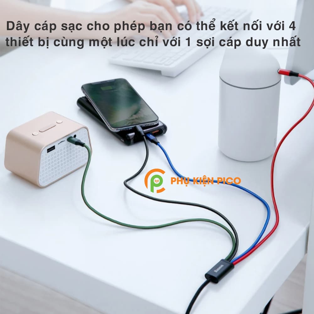 Dây cáp sạc đa năng Baseus Rapid 4 in 1 Type-C, 2 Lightning, Micro USB, cho iPhone/ iPad, Smartphone &amp; Tablet Android (3.5A, 1.2M, Fast charge 4 in 1 Cable) - 8