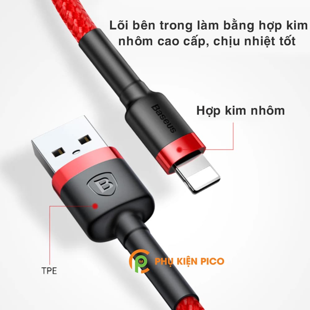 Cáp sạc Iphone Ipad chính hãng Baseus Cafule Lightning sạc nhanh 2.4A, cáp sạc dây dù siêu bền - 3