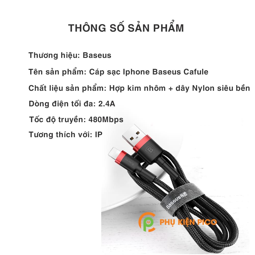 Cáp sạc Iphone Ipad chính hãng Baseus Cafule Lightning sạc nhanh 2.4A, cáp sạc dây dù siêu bền - 9