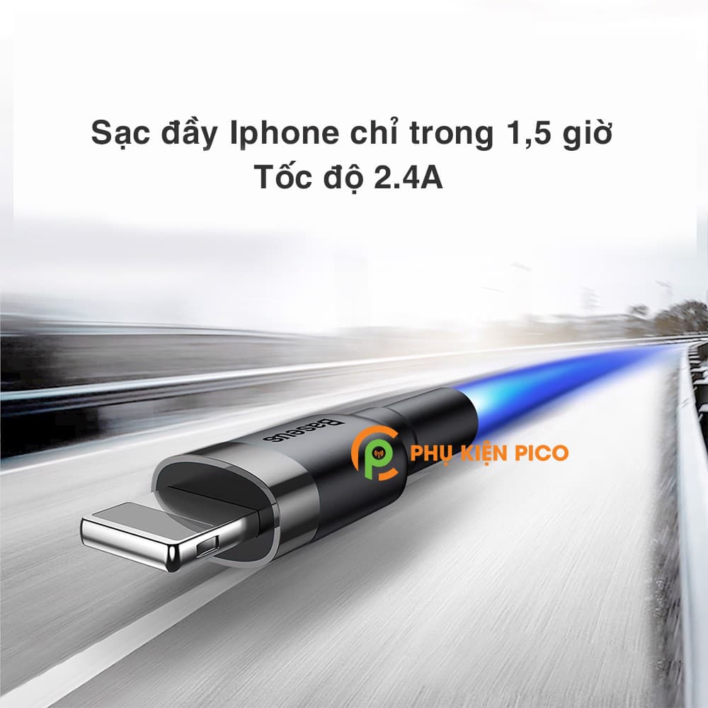 Cáp sạc Iphone Ipad chính hãng Baseus Cafule Lightning sạc nhanh 2.4A, cáp sạc dây dù siêu bền - 7