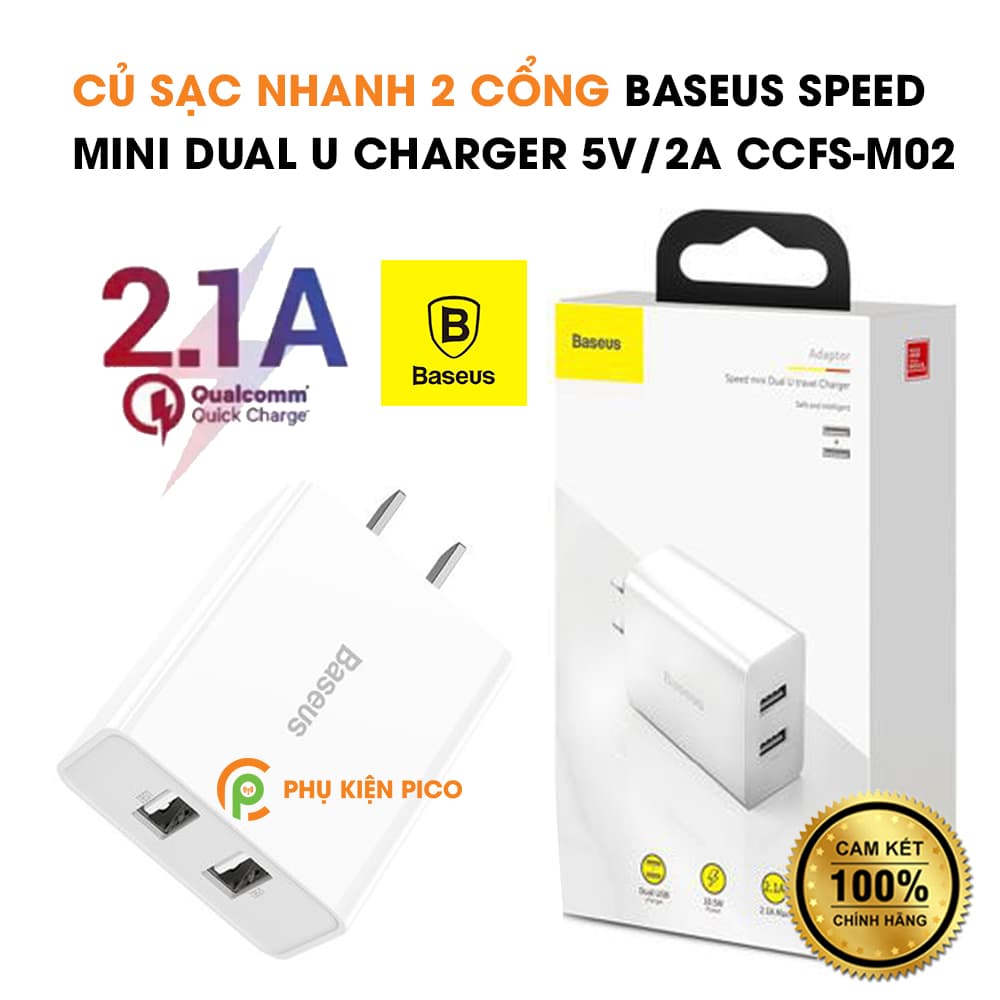 Củ Sạc Nhanh 2 cổng Baseus Speed Mini Dual U Charger 5V/2A CCFS-M02 cốc sạc nhanh