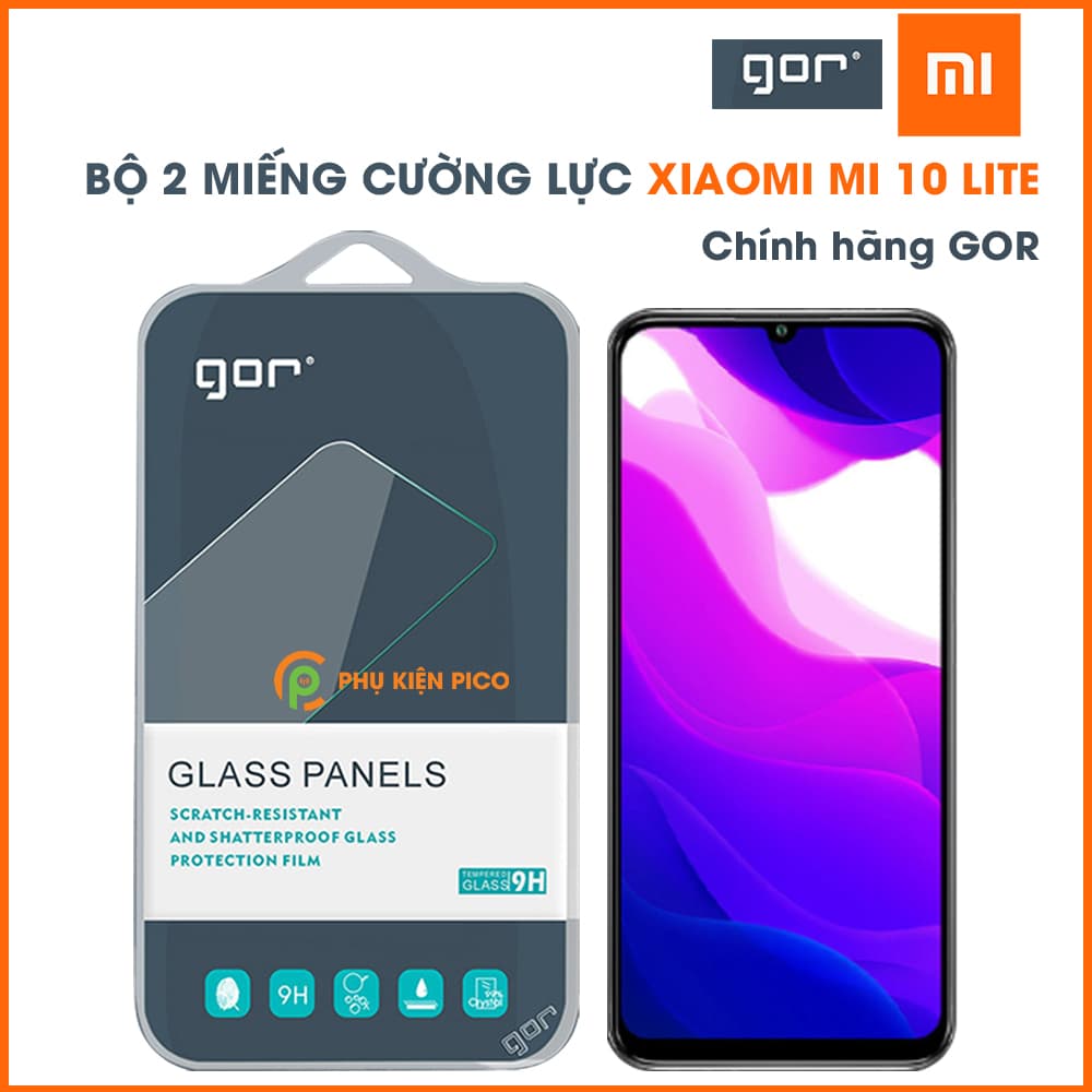 Kính cường lực Xiaomi Mi 10 Lite chính hãng Gor bộ 2 miếng độ cứng 9H full màn hình