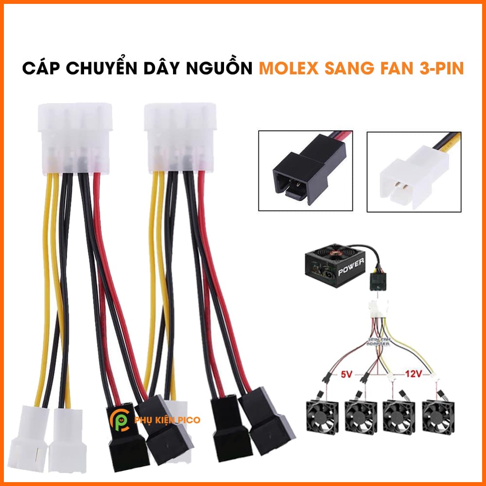 Cáp chuyển dây nguồn Molex sang Fan 3 Pin 5V 12V