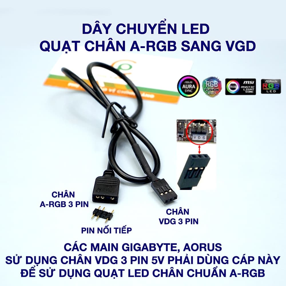 Dây chuyển VDG sang ARGB 3 Pin dành cho Mainboard Gigabyte Addressable RGB