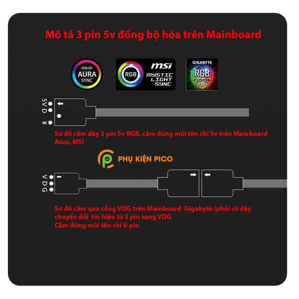 Dây cáp chuyển LED 3 Pin 5v VDG sang Daisy chain (digital RGB của Phanteks, DeepCool, MetallicGear...) main Gigabyte - 3
