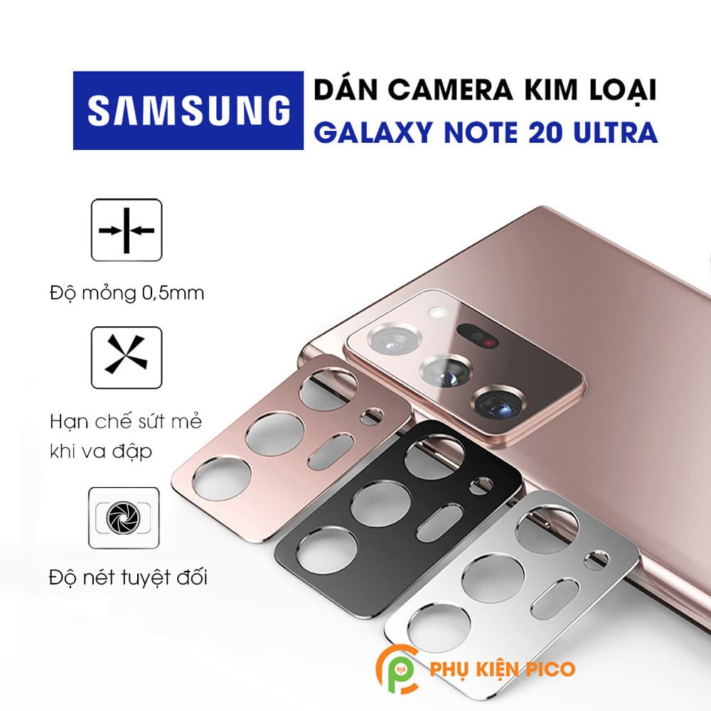 Dán camera Samsung Galaxy Note 20 Ultra khung kim loại bảo vệ an toàn camera sau 3 màu đen, bạc, vàng hồng
