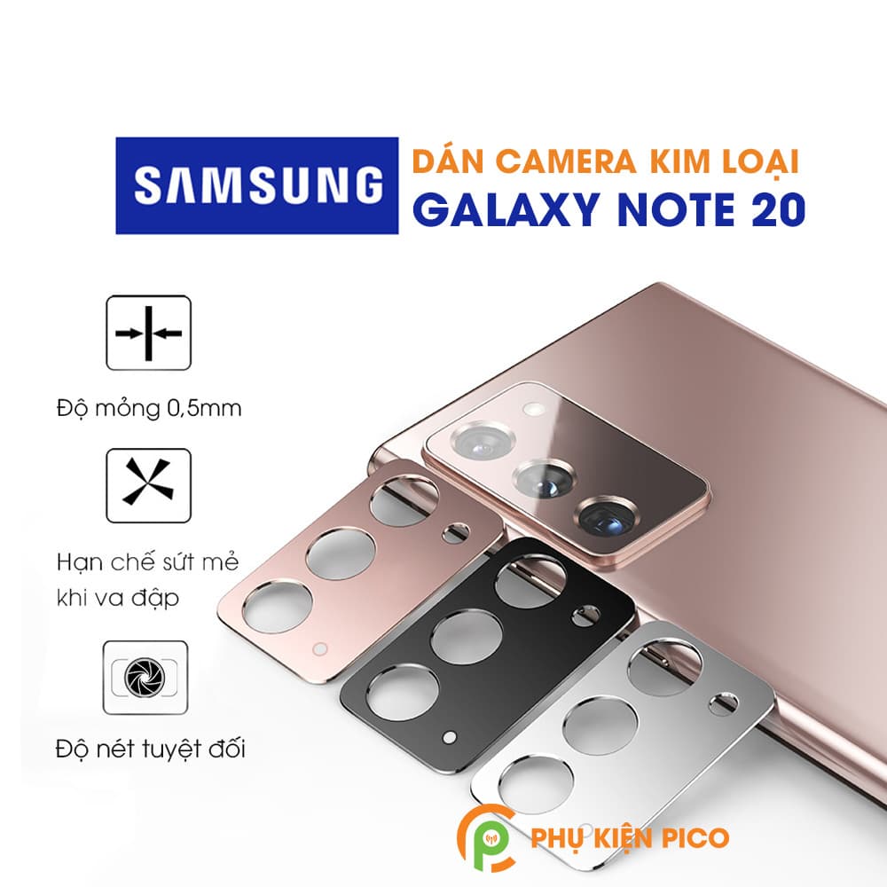 Dán camera Samsung Galaxy Note 20 khung kim loại bảo vệ an toàn camera sau 3 màu đen, bạc, vàng hồng