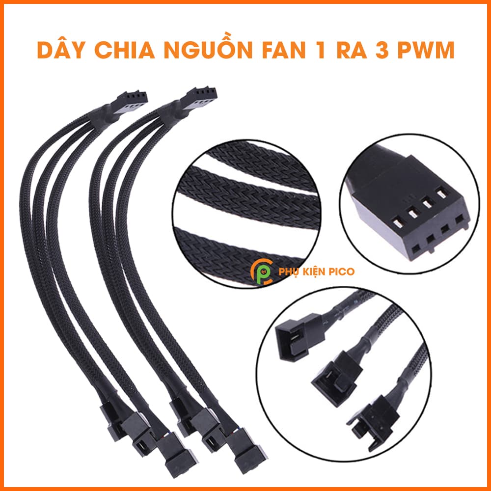 Dây chia nguồn Fan 1 ra 3 PWM - Dây chia nguồn quạt Case 1 ra 3 có PWM bọc dù siêu bền