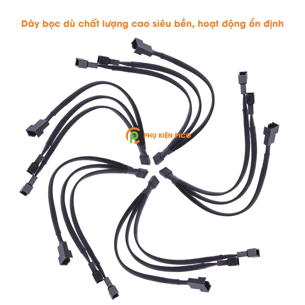 Dây chia nguồn Fan 1 ra 3 PWM - Dây chia nguồn quạt Case 1 ra 3 có PWM bọc dù siêu bền - 5