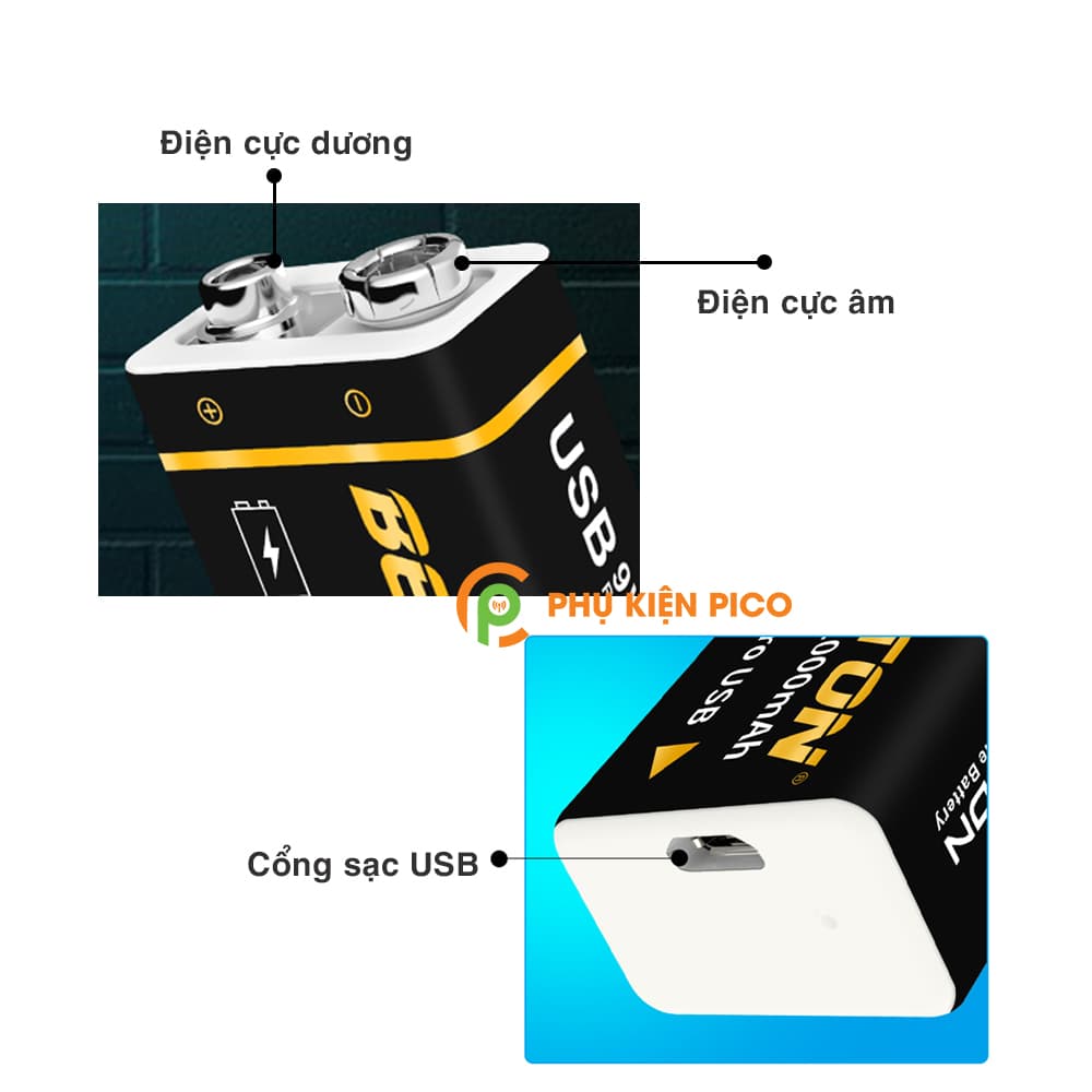 Pin trụ Lithium 1000mAh chính hãng Beston có cổng sạc trực tiếp - 2