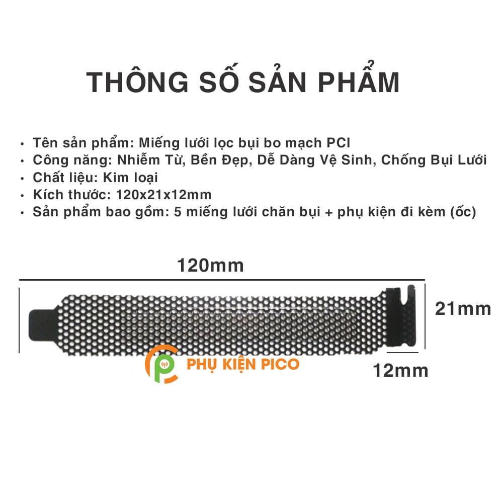 Miếng lưới lọc bụi bo mạch PCI cho máy tính – Nắp lưới khe cắm PCI - Bộ 5 miếng - 5