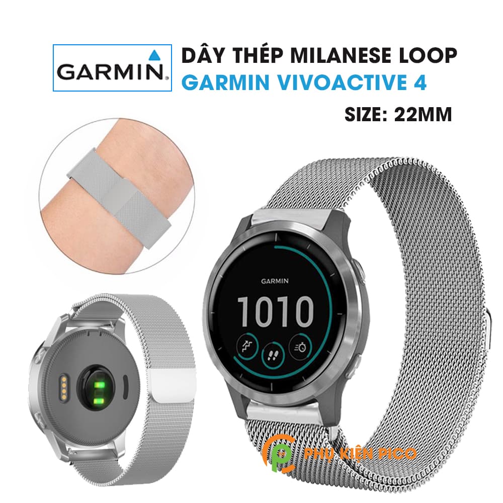 Dây đồng hồ Garmin Vivoactive 4 Milanese Loop 22mm bằng thép không gỉ có khóa nam châm – Dây thép Milanese 22mm - 7