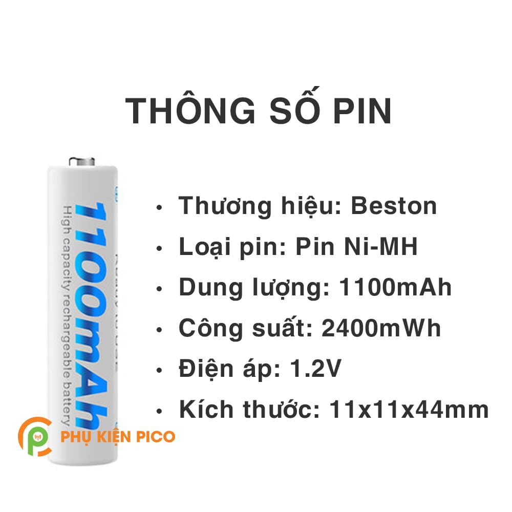 Pin sạc AAA chính hãng Beston 1100mAh 1.2V bộ 4 viên sạc lên đến 1000 lần – Pin sạc Beston - 6