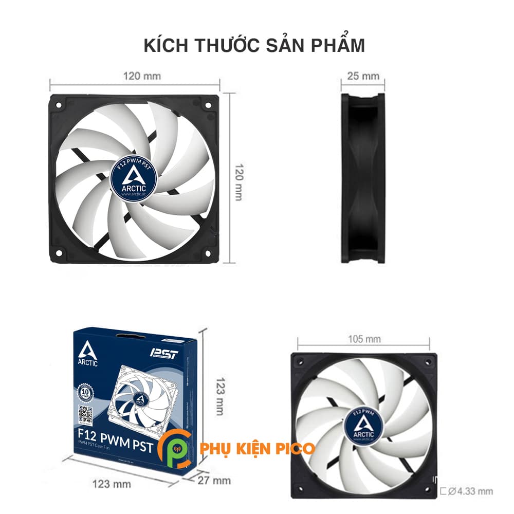 Quạt tản nhiệt case máy tính Arctic F12 PWM PST - Quạt Fan Case 12cm - 5