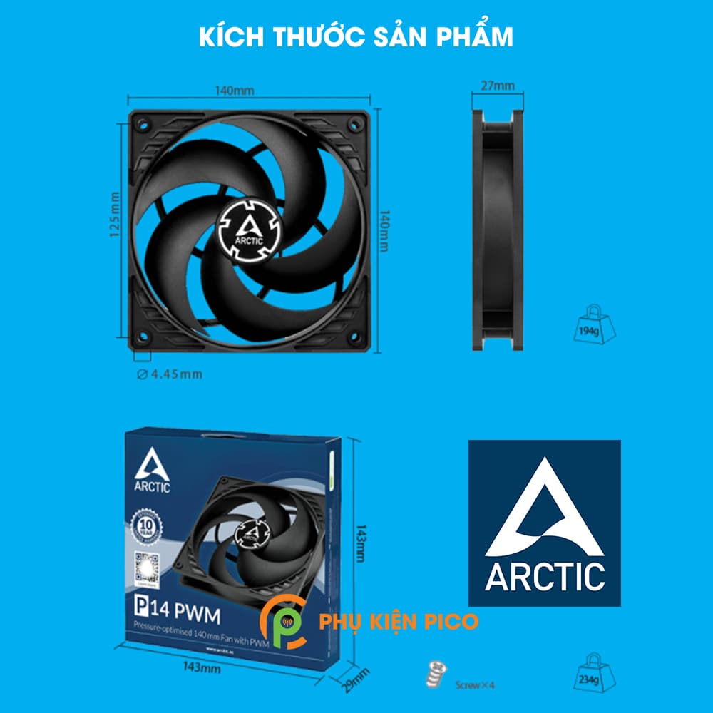 Quạt tản nhiệt case máy tính Arctic P14 PWM - Quạt Fan Case 14cm - 8
