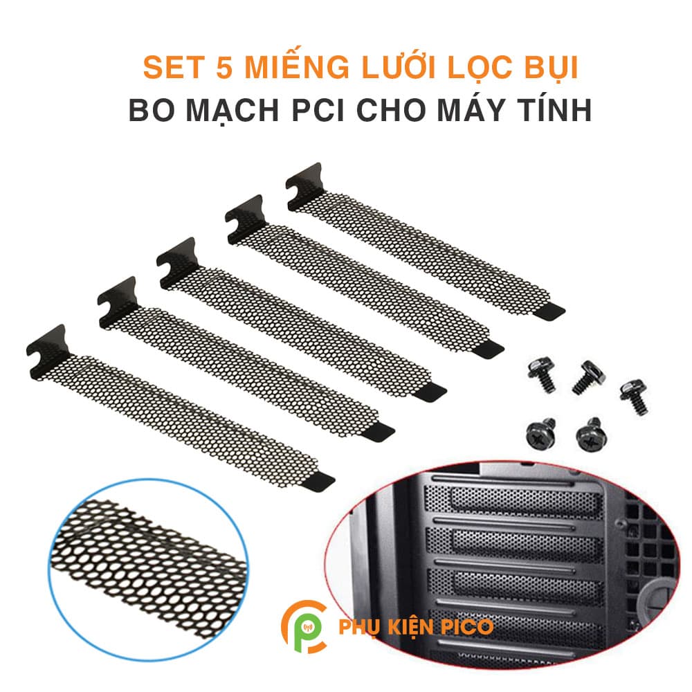 Miếng lưới lọc bụi bo mạch PCI cho máy tính – Nắp lưới khe cắm PCI - Bộ 5 miếng