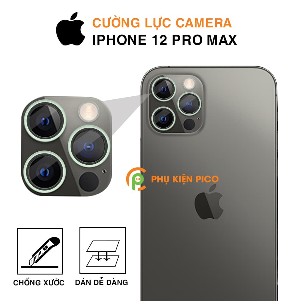 Cường lực camera Iphone 12 Pro Max viền kim loại chống xước - Vòng bảo vệ có kính Iphone 12 Pro