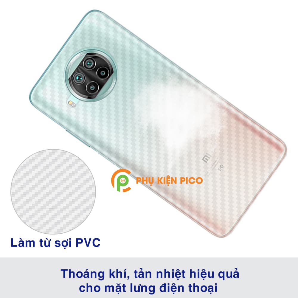 Dán lưng Xiaomi Mi 10T Lite vân Carbon 3D tản nhiệt tốt - 4