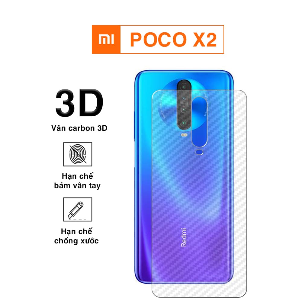 Dán lưng Poco X2 vân Carbon 3D tản nhiệt tốt – Dán lưng vân Carbon Xiaomi Poco X2