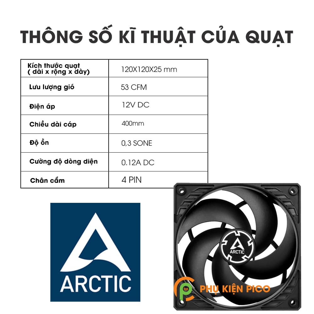Quạt tản nhiệt case máy tính Arctic F12 PWM sức gió lớn - Quạt Fan Case 12cm - 2