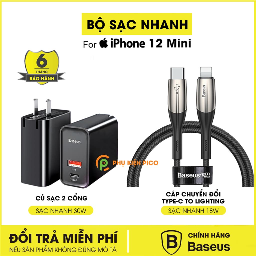 Bộ sạc nhanh cho Iphone 12 Mini chính hãng Baseus combo củ sạc và cáp sạc – Sạc nhanh Iphone 12 Mini