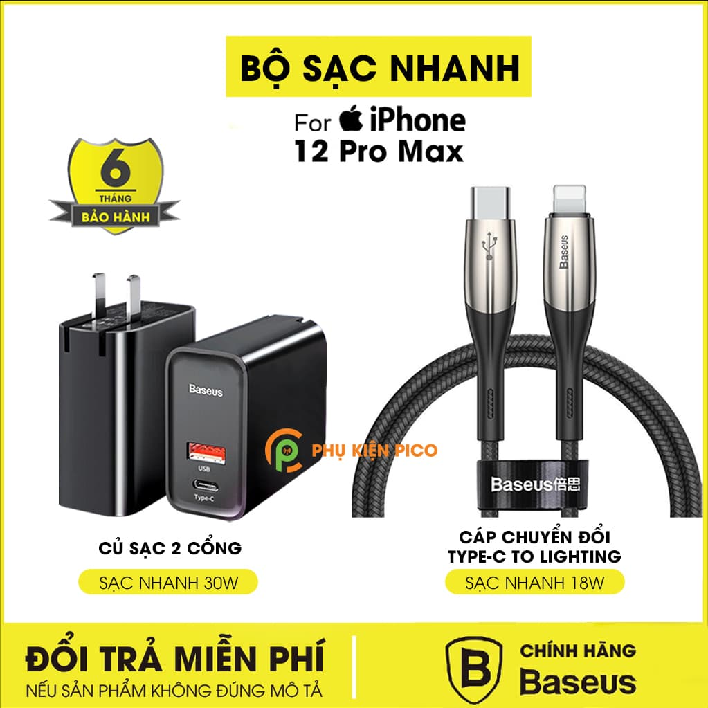 Bộ sạc nhanh cho Iphone 12 Pro Max chính hãng Baseus combo củ sạc và cáp sạc – Sạc nhanh Iphone 12 Pro Max