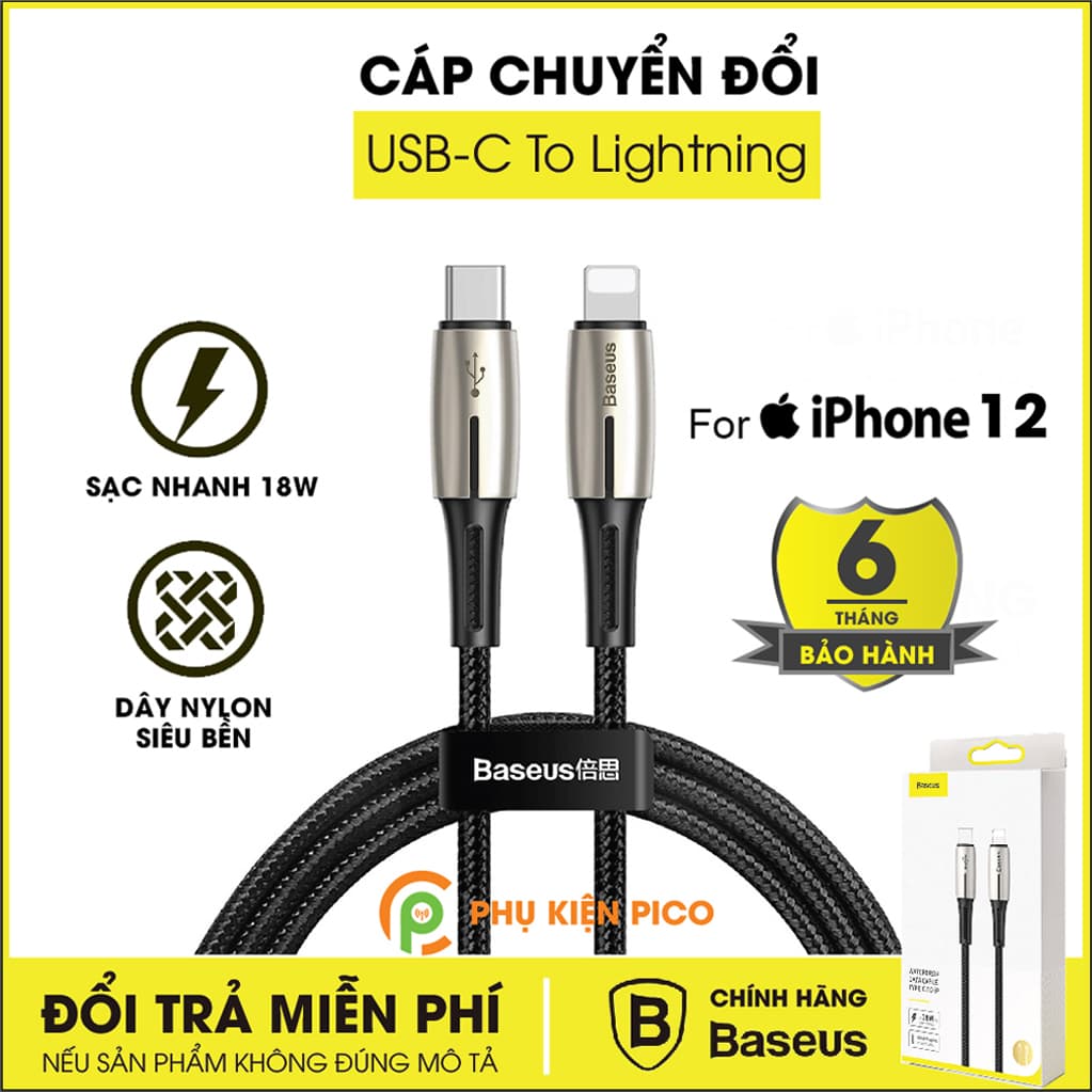 Cáp chuyển đổi Type C to Lightning dành cho Iphone 12 chính hãng Baseus sạc nhanh 18W, dài 1.3m – Cáp sạc nhanh
