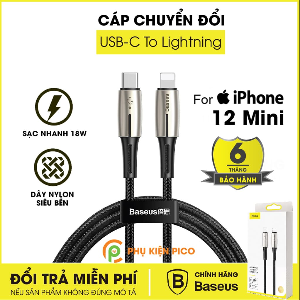 Cáp chuyển đổi Type C to Lightning dành cho Iphone 12 mini chính hãng Baseus sạc nhanh 18W, dài 1.3m – Cáp sạc nhanh