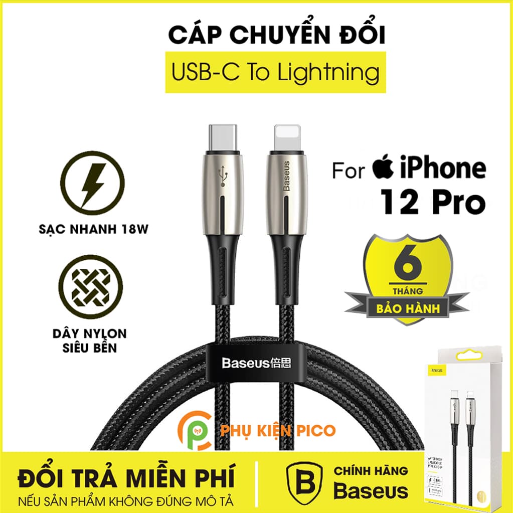 Cáp chuyển đổi Type C to Lightning dành cho Iphone 12 Pro chính hãng Baseus sạc nhanh 18W, dài 1.3m – Cáp sạc nhanh