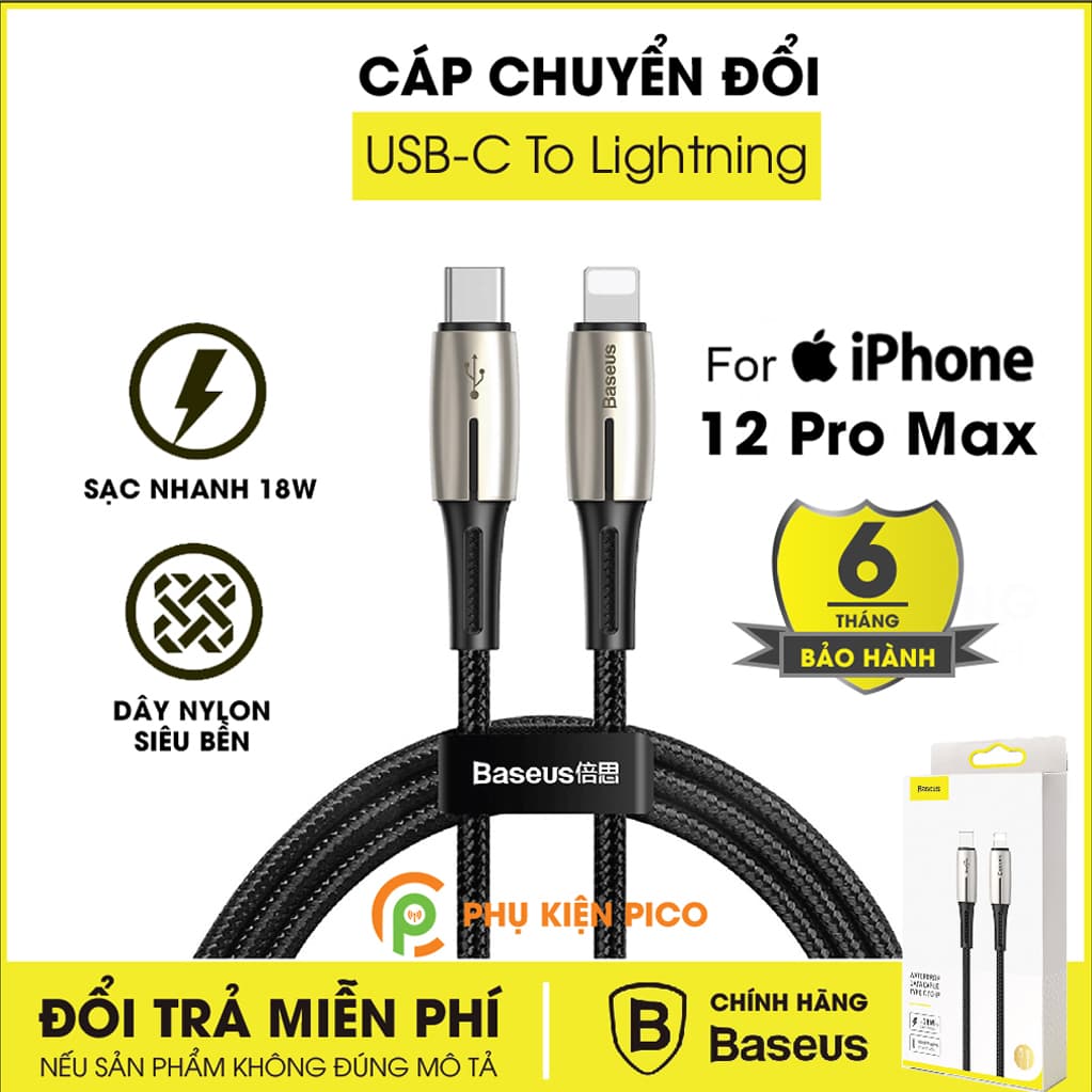 Cáp chuyển đổi Type C to Lightning dành cho Iphone 12 Pro Max chính hãng Baseus sạc nhanh 18W, dài 1.3m – Cáp sạc nhanh