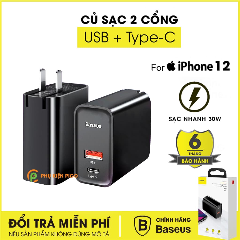 Củ sạc nhanh Iphone 12 2 cổng Type C và USB Speed Dual Quick Charger 30W – Củ sạc Iphone 12